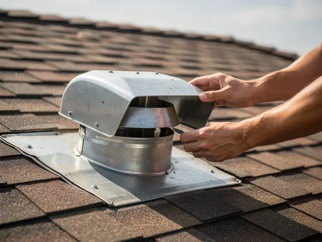 Richmond Hill Dryer Vent Cleaning certified technician safely cleaning a roof-mounted dryer vent in Richmond Hill