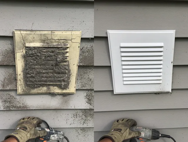 Richmond Hill Dryer Vent Cleaning technician installing high-quality dryer vent cover at a residential property in Richmond Hill