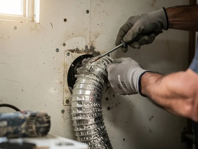 Richmond Hill Dryer Vent Cleaning technician performing precise dryer vent hose installation in Richmond Hill